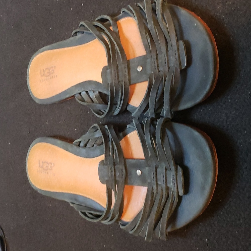 UGG brown flat leather Kaiti SANDALS 9 euc suede